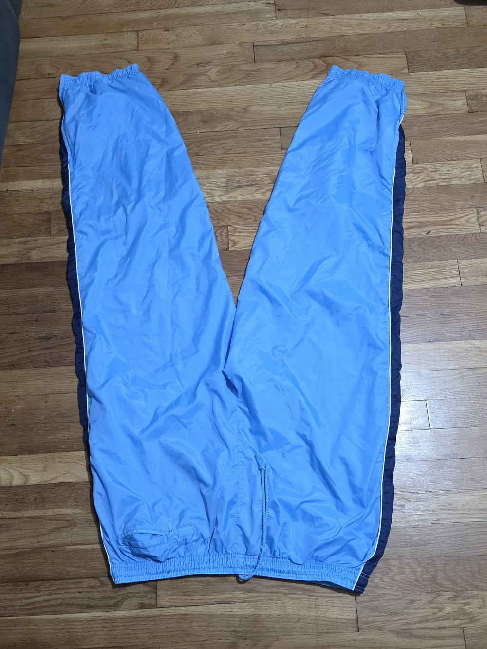 Men's Light Blue Track Pants with Navy Side Stripe